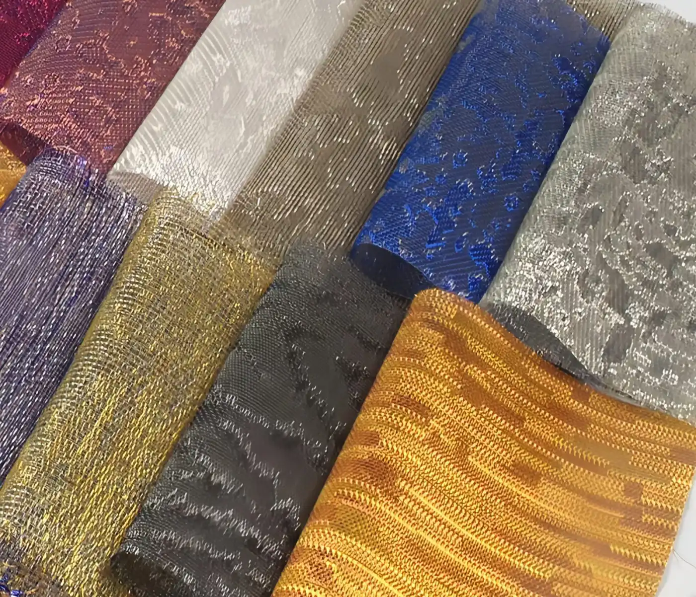 Backed decorative metal mesh panel samples for elevator cab interior surfaces