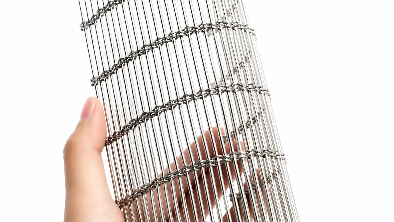 SGORIA architectural metal mesh sample held for project review